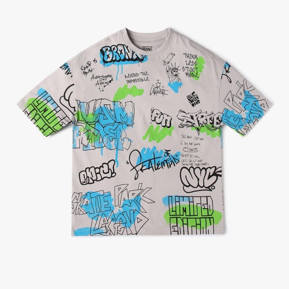 Graphic Print Kids T-Shirt - Blue and Green size 10 like New